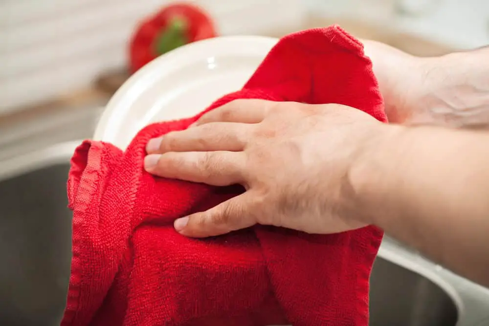 wiping plate with dish towel