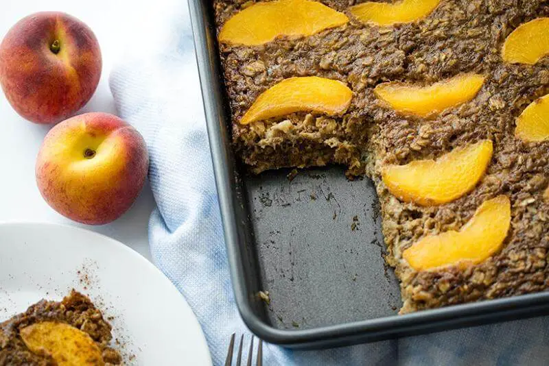 Vegan Peaches and Cream Baked Oatmeal