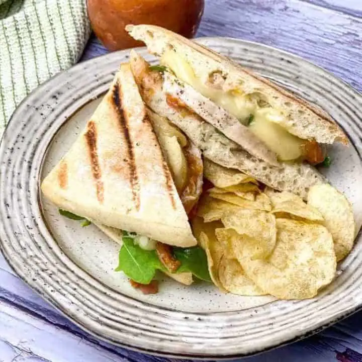 Easy Chicken & Brie Panini with Spicy Peach Compote