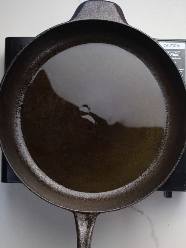 Olive oil in cast-iron pan