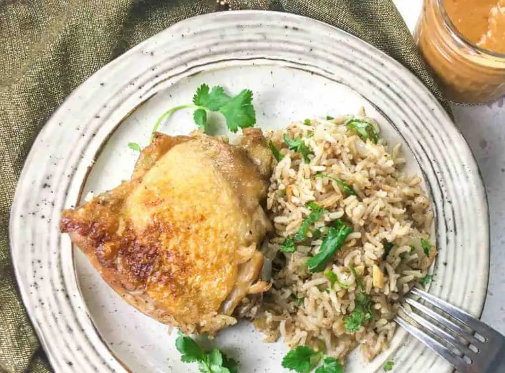 Dutch Oven Chicken Rice with PeanutSriracha Sauce Tiny Kitchen Divas