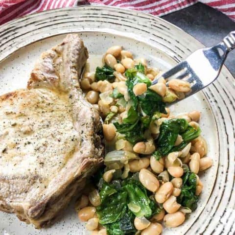 Bone-In Pork Chops with White Beans & Escarole