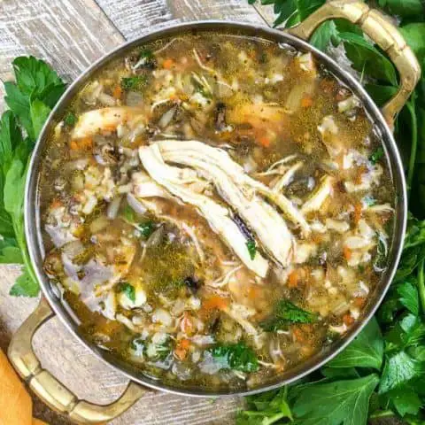 Instant Pot Chicken & Wild Rice Soup with Mushrooms