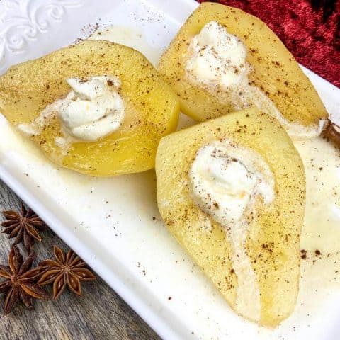 Honey Poached Pears with Zesty Mascarpone Cream