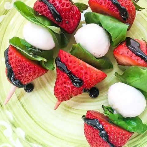 Strawberry Caprese Skewers with Balsamic Vinegar Glaze