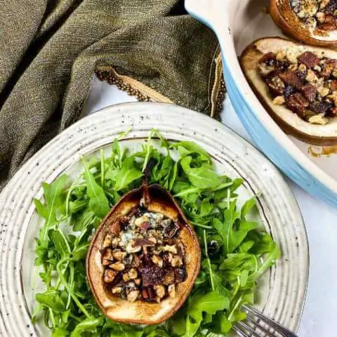 Roasted Pears with Bacon, Blue Cheese & Walnuts