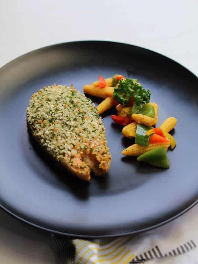 herb crusted salmon with vegetables