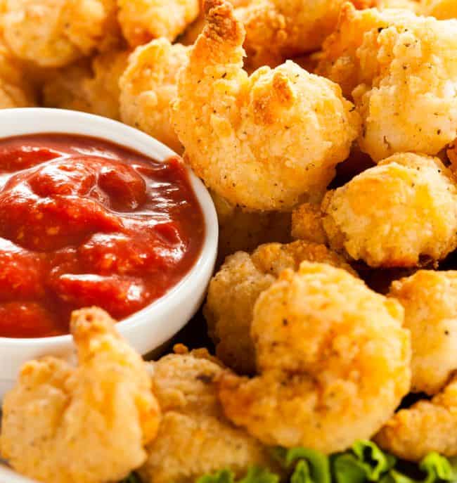 Air Fried Shrimp with ketchup and lettuce