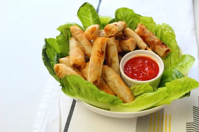 Air-fried egg rolls on serving bowl