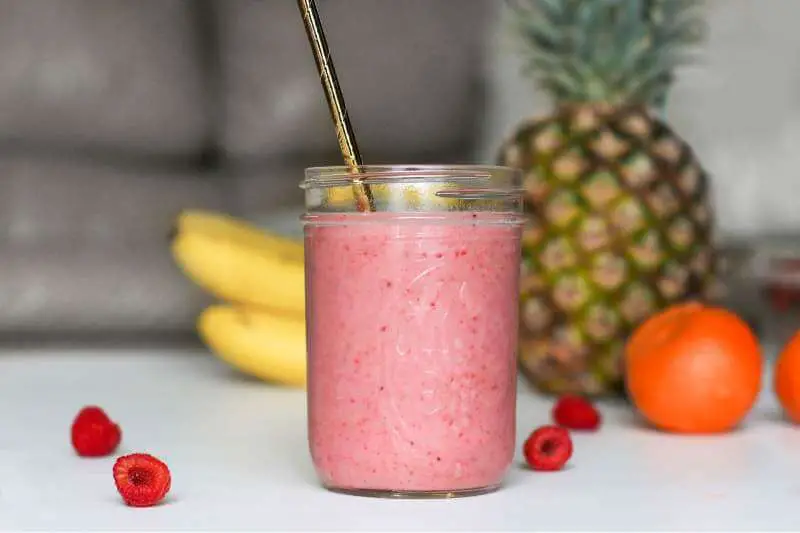 raspberry smoothie with tropical fruits