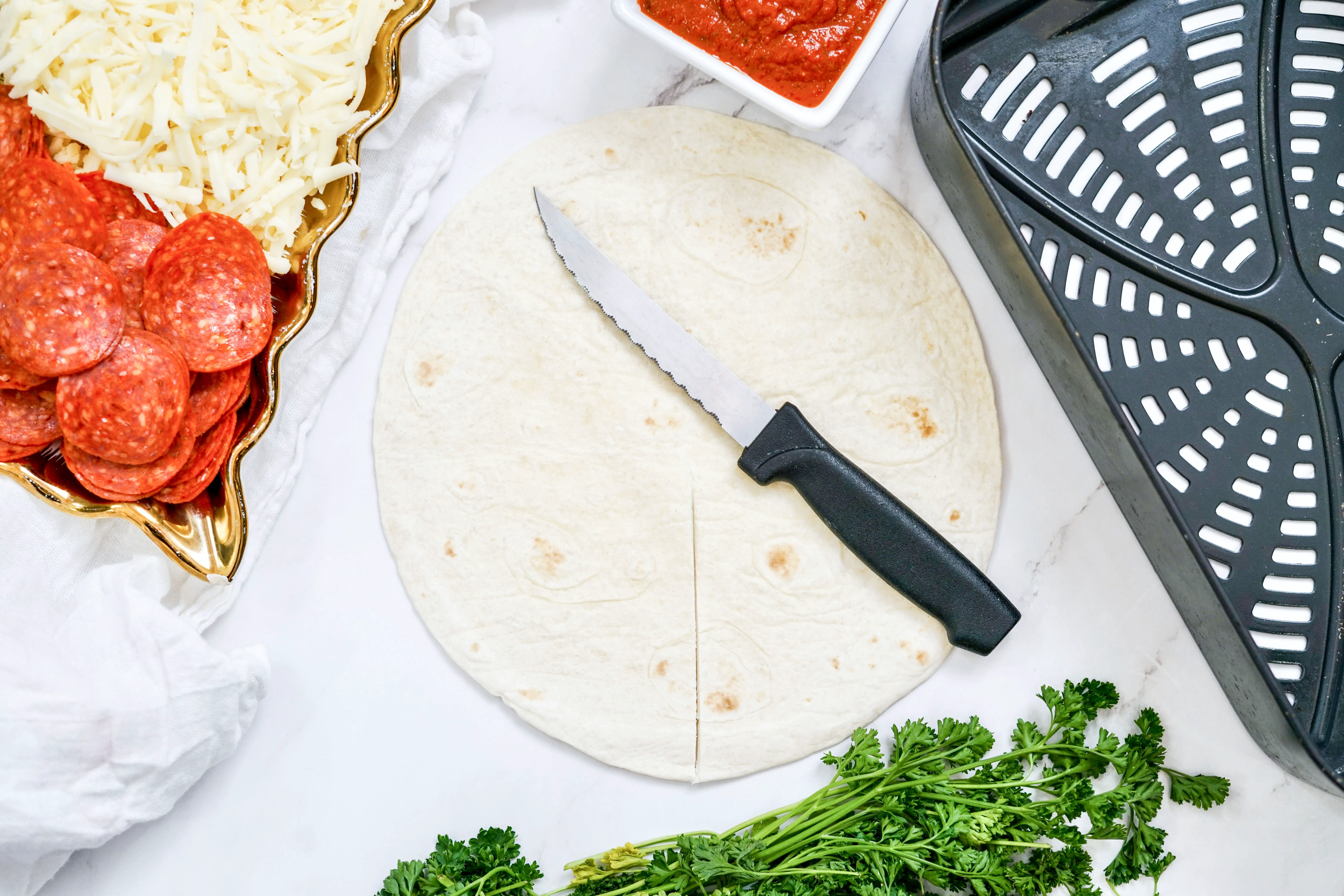 Make a cut on tortilla