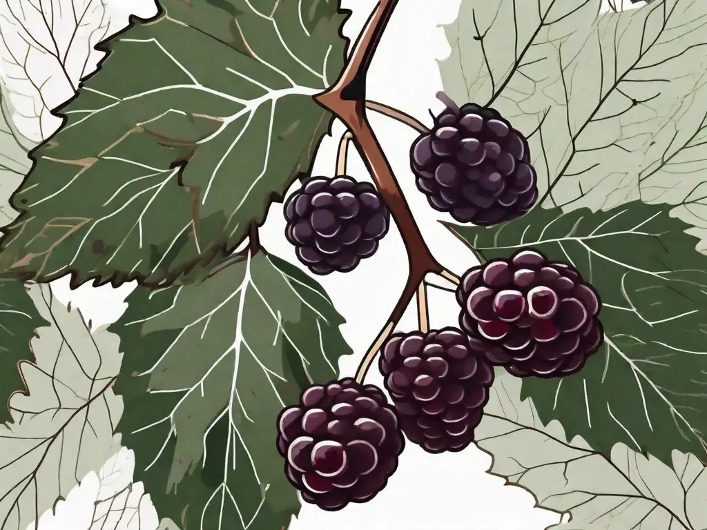 A ripe mulberry fruit on a branch