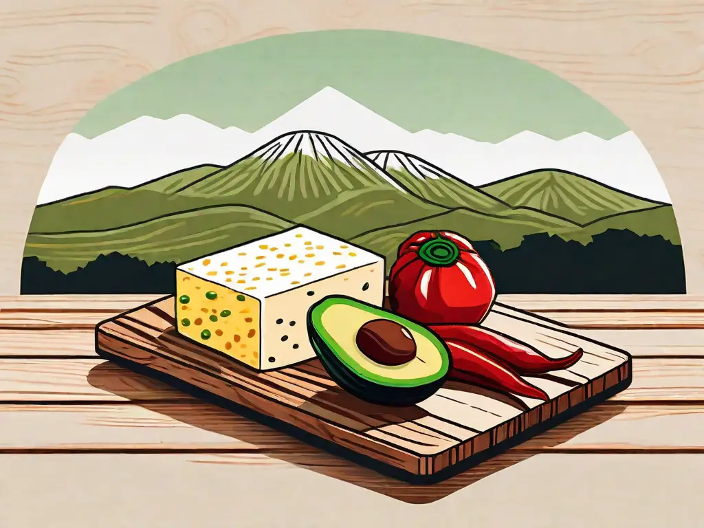 A piece of oaxaca cheese on a rustic wooden board