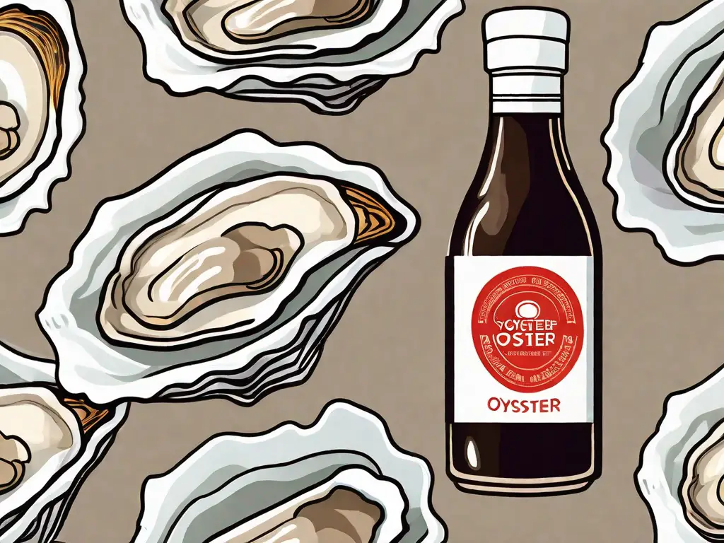 An oyster shell opened to reveal a bottle of oyster sauce inside