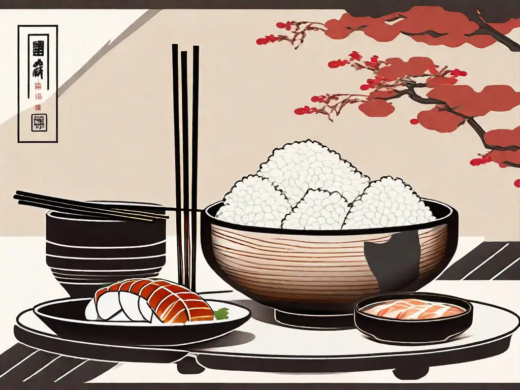 A traditional japanese setting with a bowl of teriyaki sauce