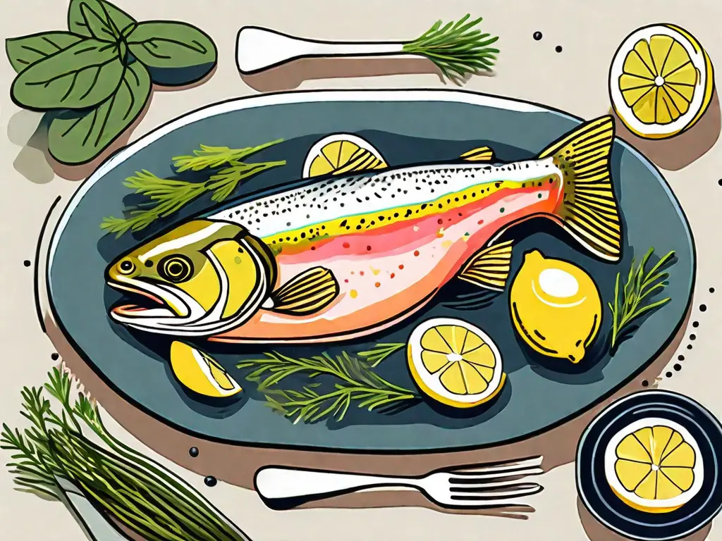 A vibrant trout fish on a plate