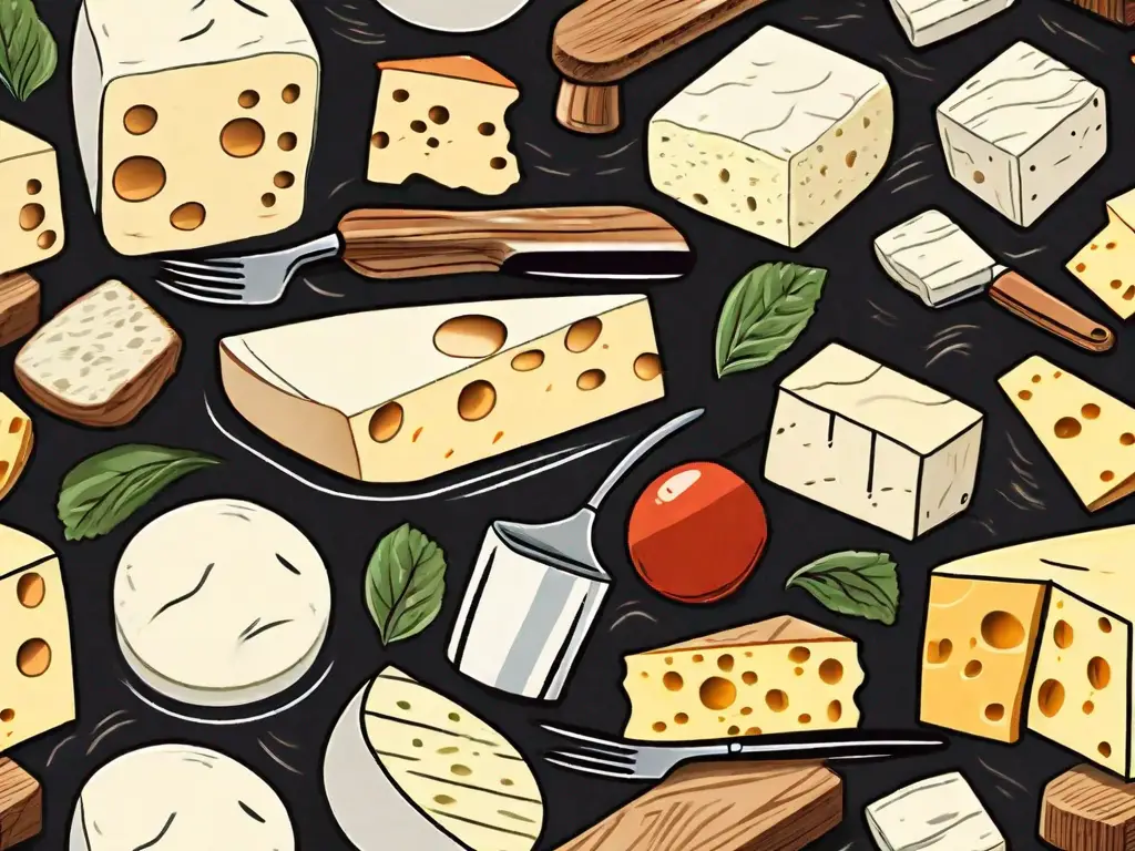 Various types of cheese such as feta