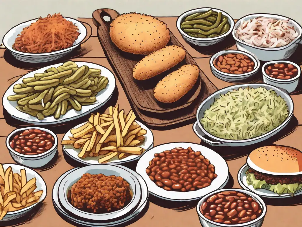 A table spread with various side dishes like coleslaw
