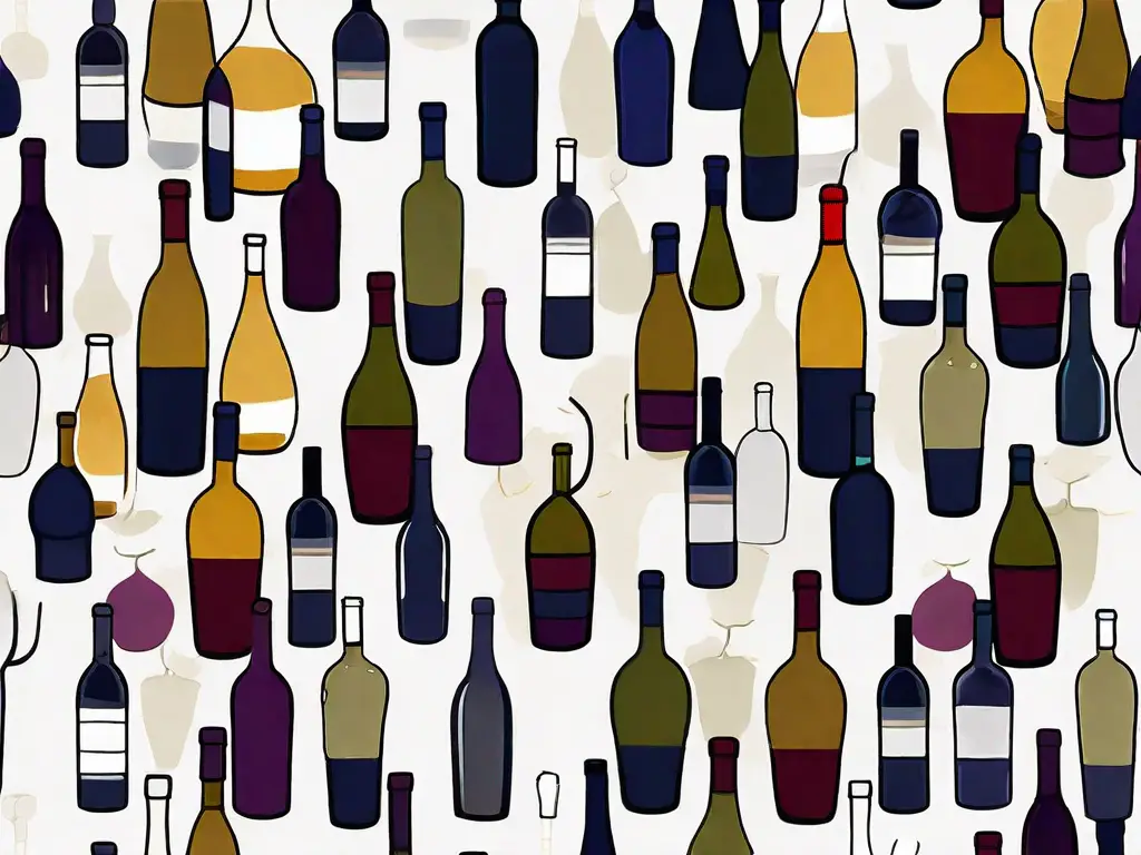A variety of wine bottles with different shapes and colors