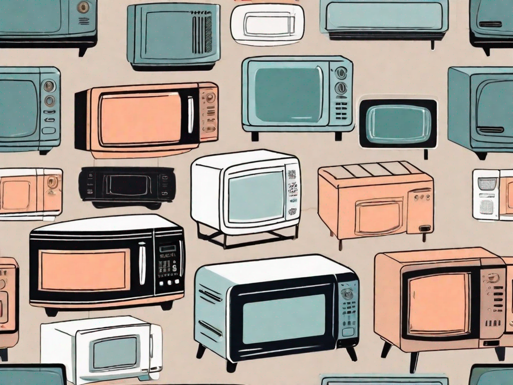 Several mini microwaves in different styles and colors