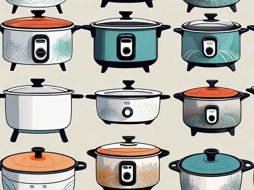 Several mini rice cookers of different designs and colors