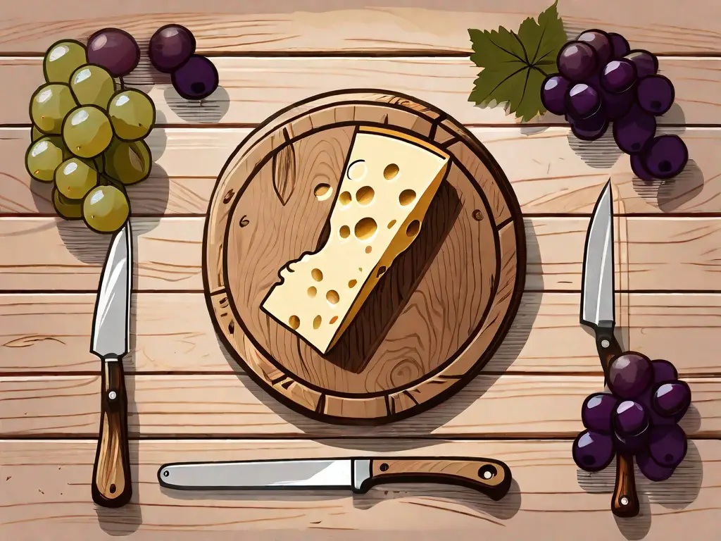 A wheel of asiago cheese with a cheese knife