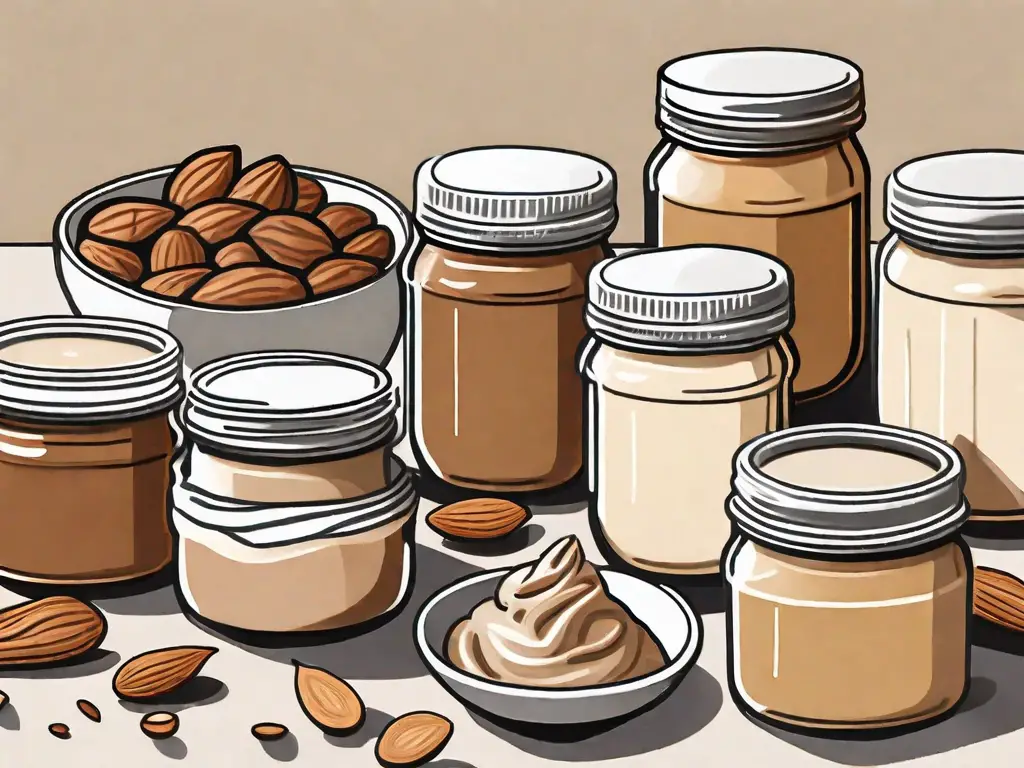 Several jars of different nut butters like almond