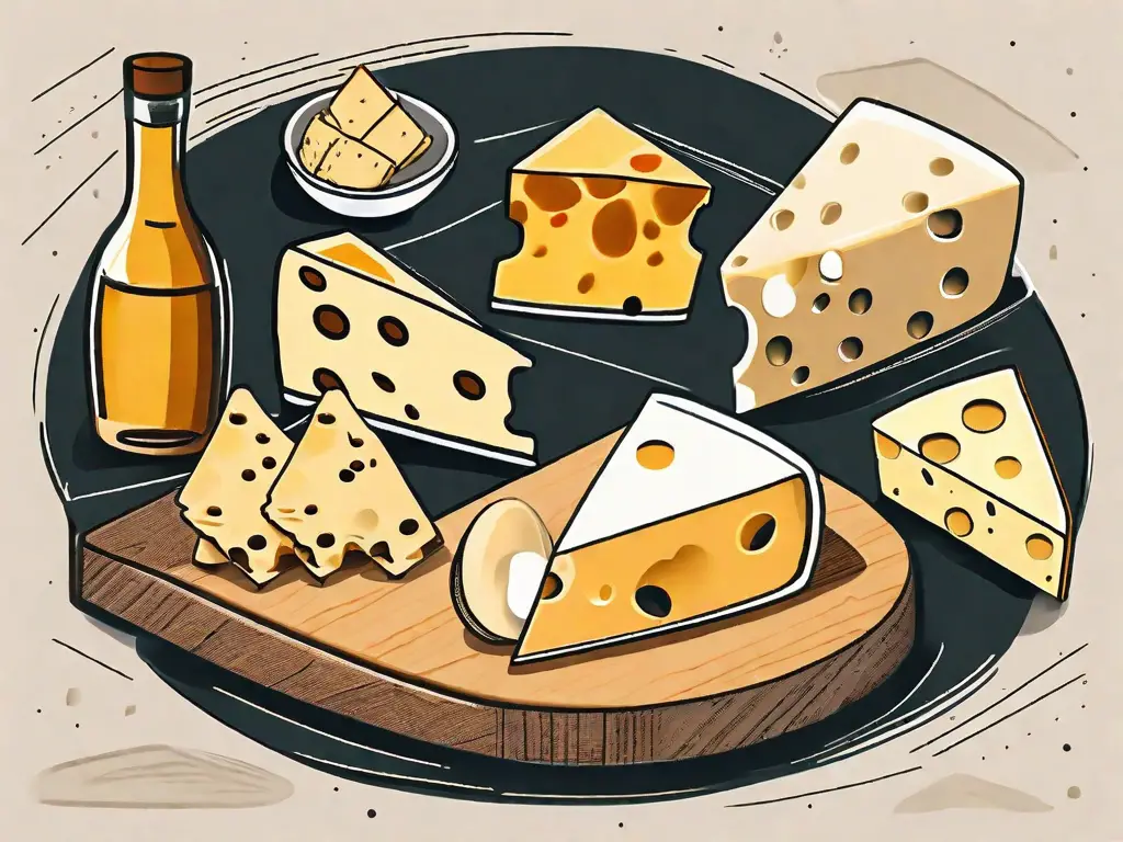 Various types of cheese such as gruyere