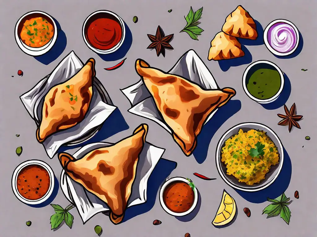 A variety of indian snacks like samosas