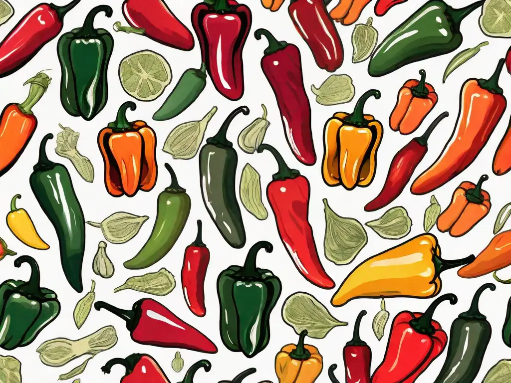 Various types of peppers like serrano