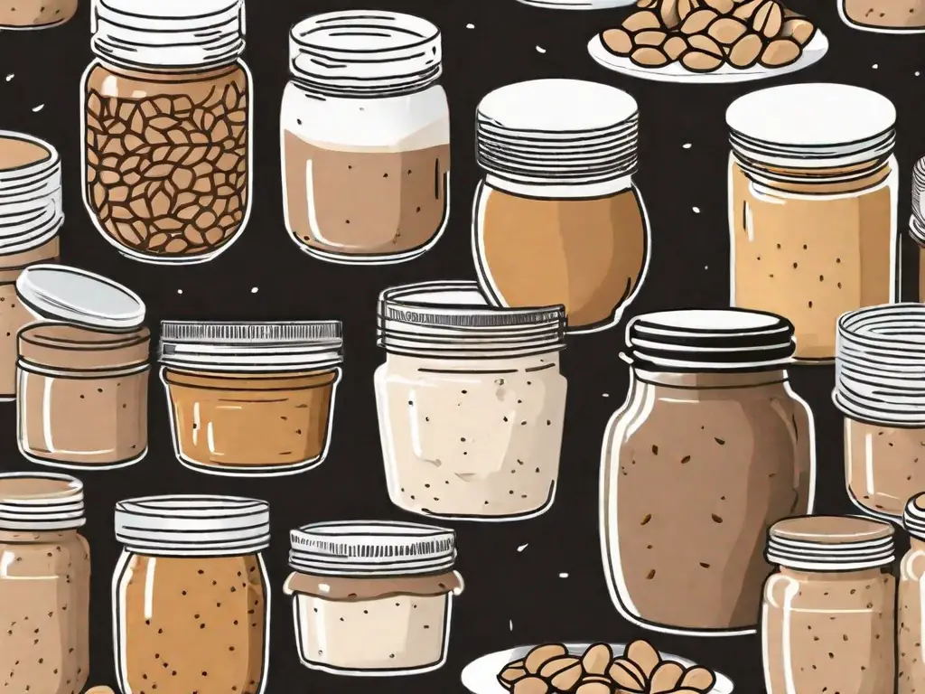 Various jars filled with different types of nut and seed butters like almond butter