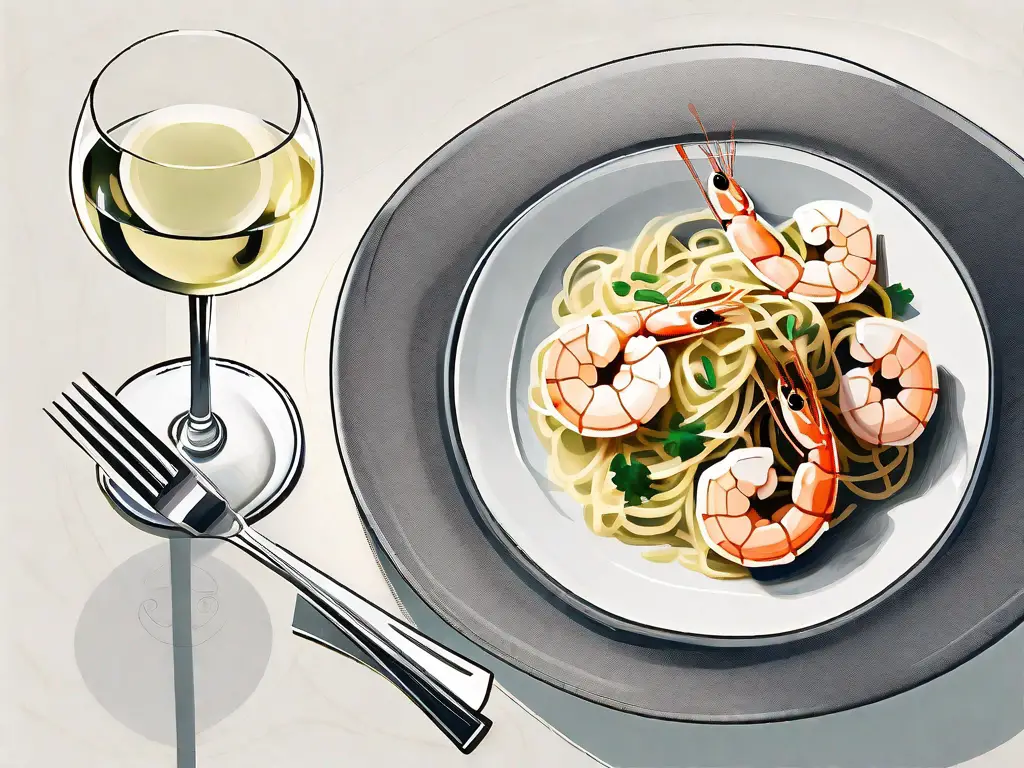 A gourmet shrimp scampi dish on a fancy plate
