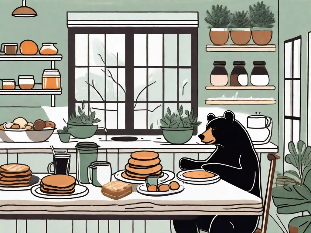 A cozy diner with a black bear motif