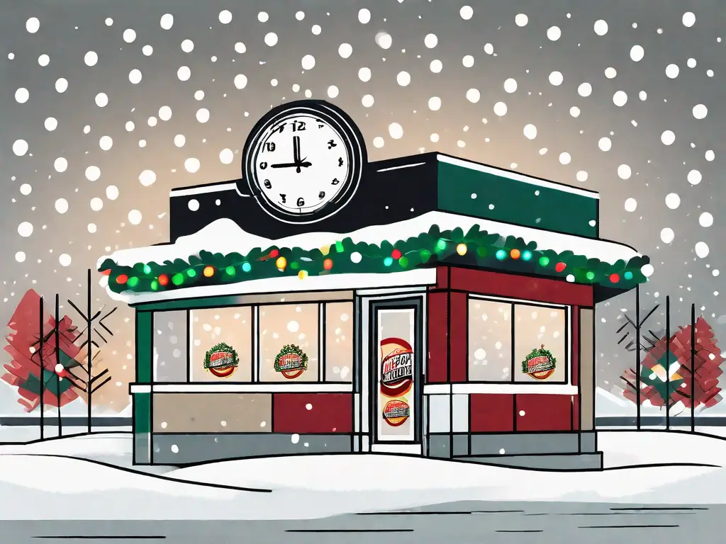 A burger king restaurant adorned with holiday decorations like christmas lights