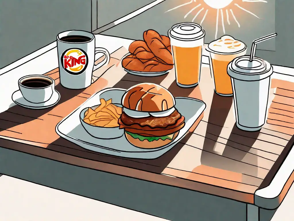A breakfast tray with a variety of burger king breakfast items