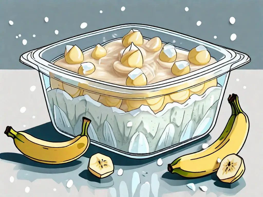 A frozen banana pudding in a clear container