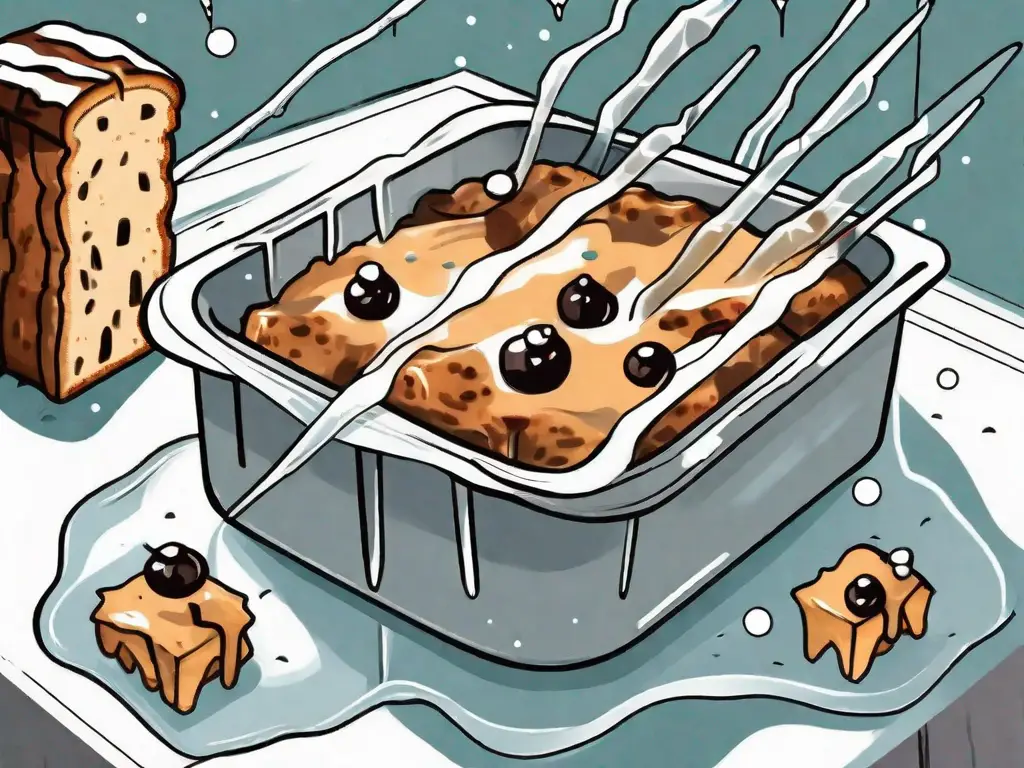 A bread pudding inside a freezer