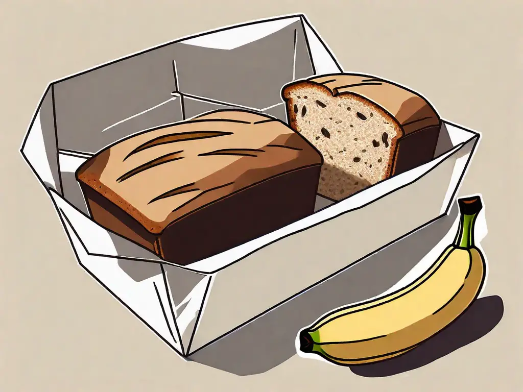 A loaf of banana bread partially wrapped in freezer paper