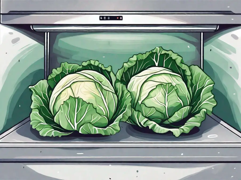 A half-cut cabbage next to a freezer