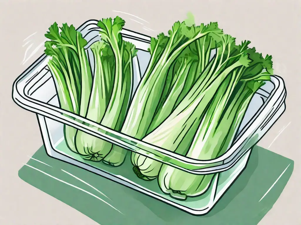 Fresh celery stalks in a freezer bag