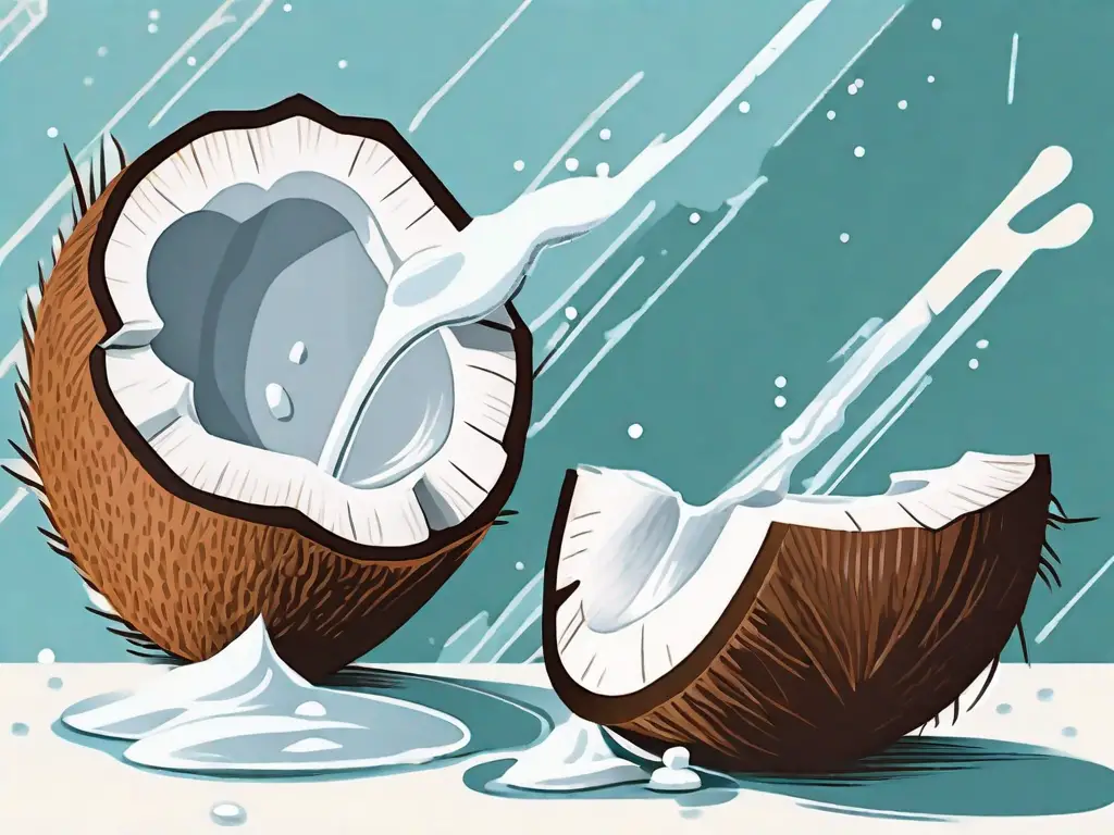 A coconut split in half with cream oozing out