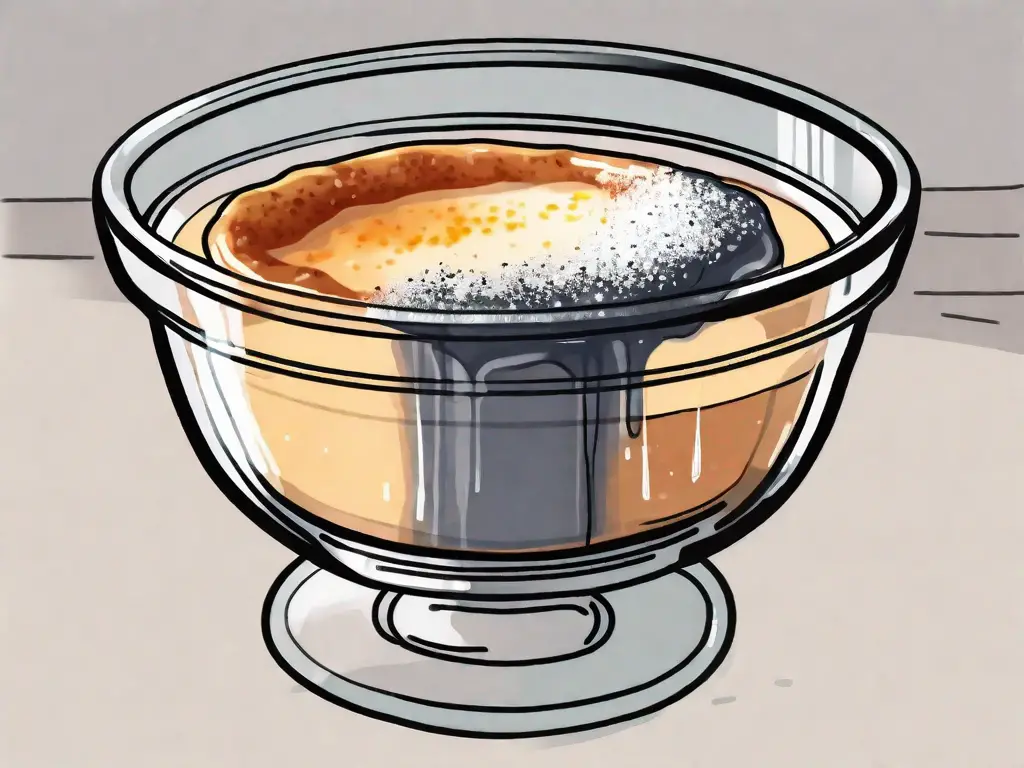 A creme brulee in a glass ramekin