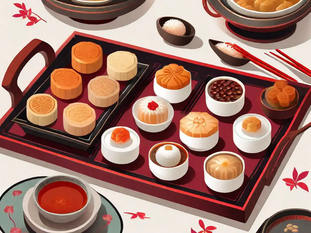 A variety of popular chinese desserts such as mooncakes