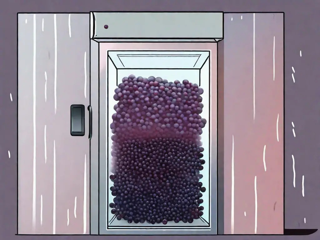 A bunch of elderberries inside a transparent freezer