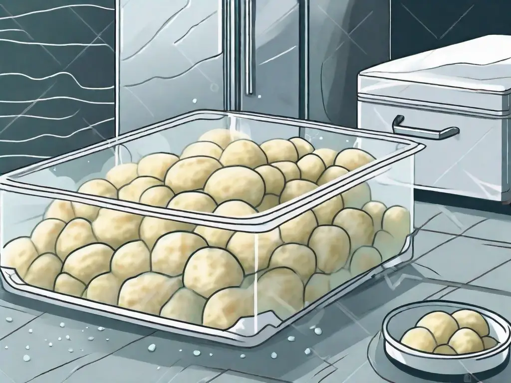 A freezer with a bag of gnocchi inside it
