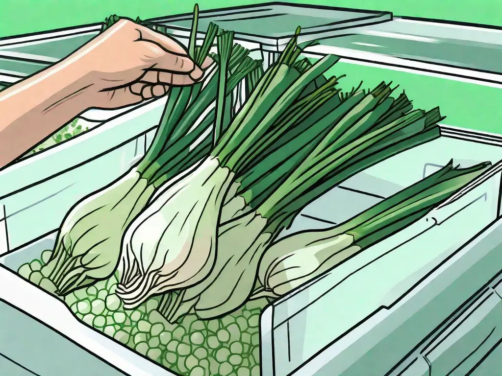 Green onions being placed into a freezer-safe bag