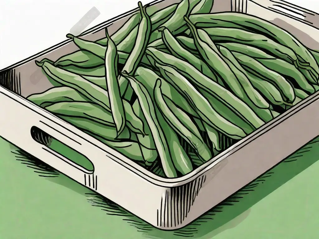 Fresh green beans on a tray going into a freezer