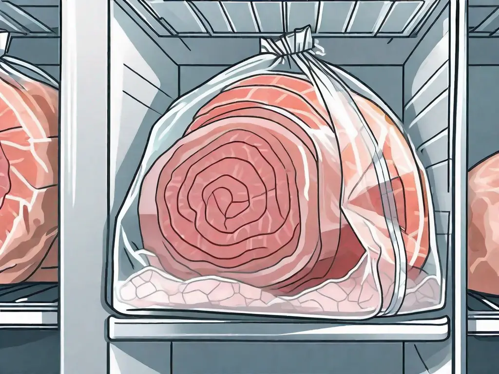 A sliced ham inside a clear freezer bag