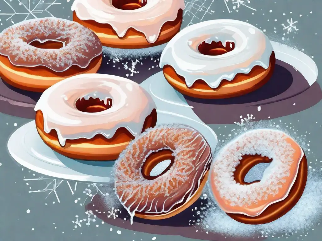 A few jam doughnuts in a frosty freezer environment