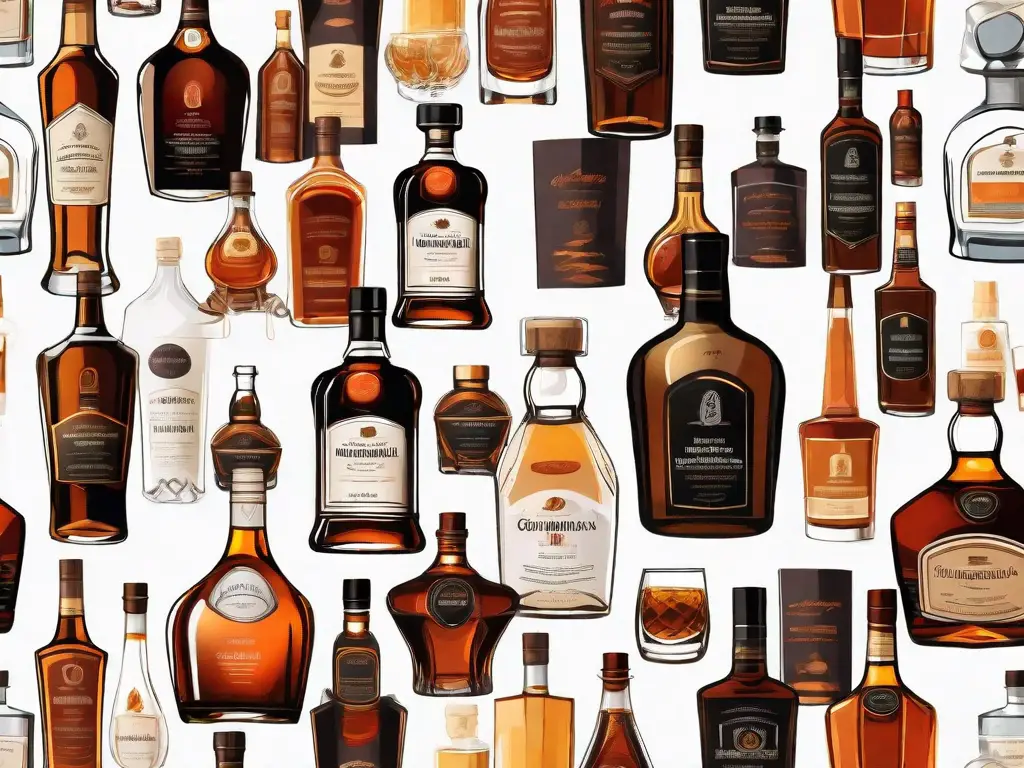 Several different types of liquor bottles